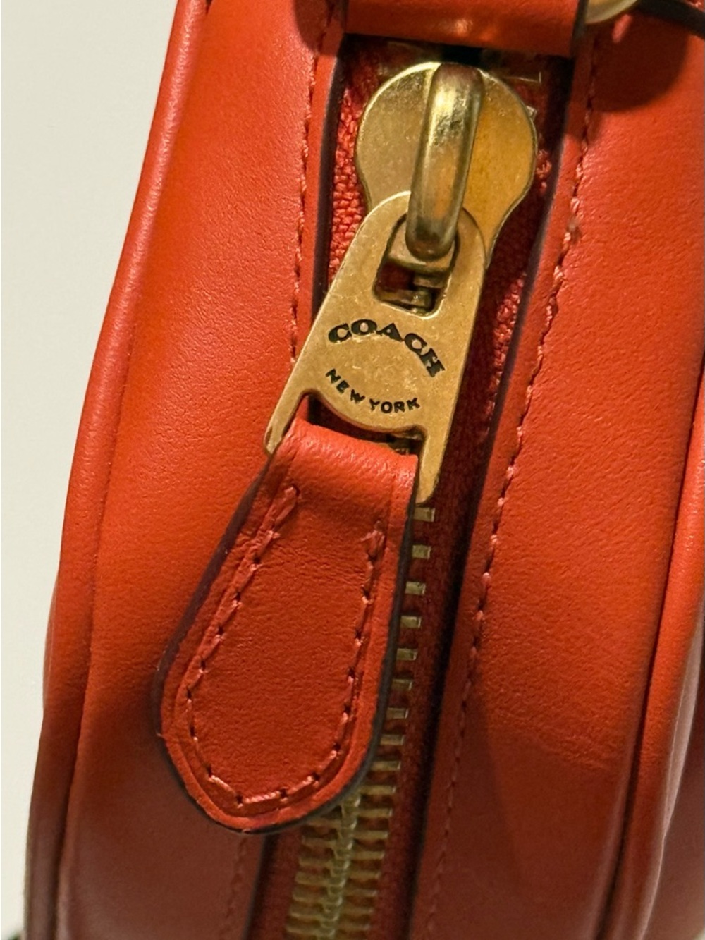Coach Heritage Orange Smooth Leather Crossbody Turnlock Camera Bag Striped Strap - Picture 11 of 13